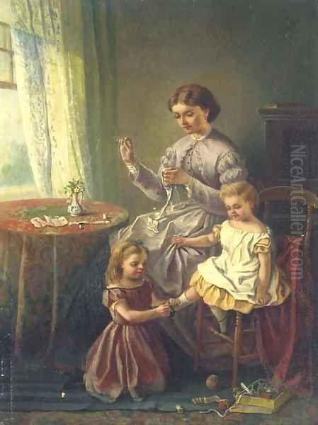 Mending time Oil Painting by Jane Maria Bowkett