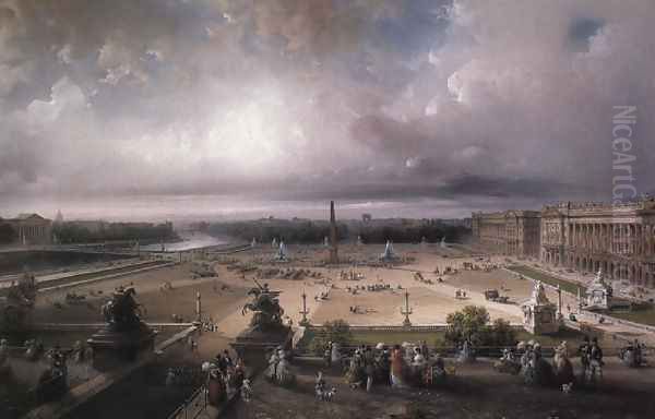 Place de la Concorde, Paris 1853 Oil Painting by Carlo Bossoli