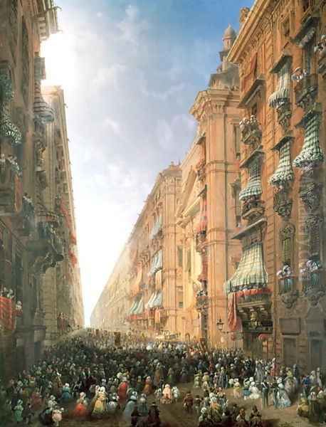 Procession of Corpus Christi in Via Dora Grossa, Turin Oil Painting by Carlo Bossoli