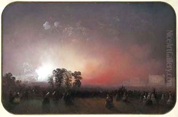 Fireworks over Bridgewater House on the occasion of the Peace Celebrations after the Crimean War, May 1856 Oil Painting by Carlo Bossoli