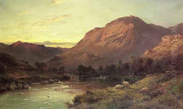 A Salmon River in Scotland Oil Painting by Alfred de Breanski