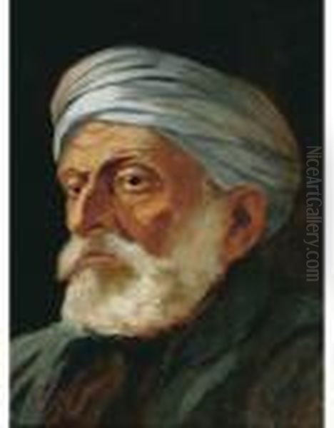 Testa Di Vecchio Arabo Oil Painting by Giuseppe Amisani