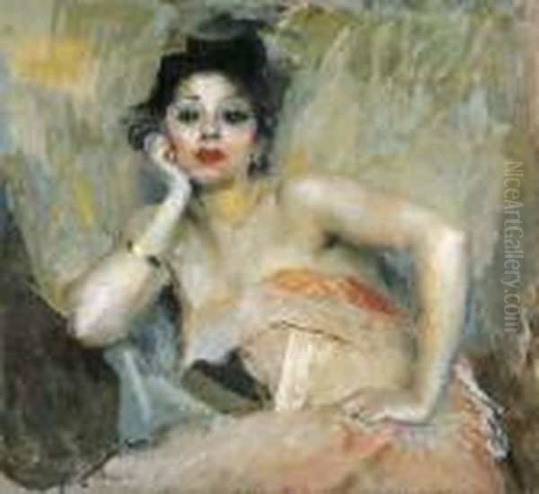 La Modella Oil Painting by Giuseppe Amisani