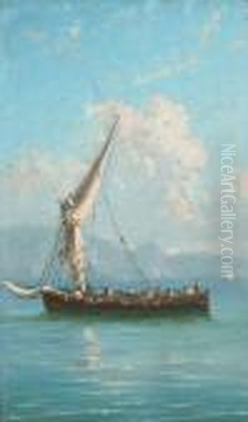 A Boat Off The Italian Coast Oil Painting by Domenico Ammirato