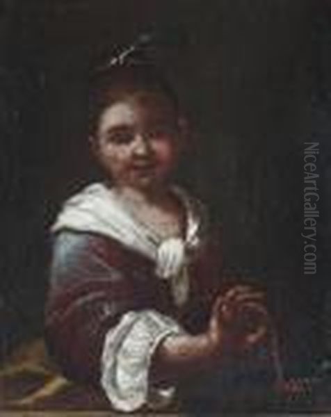 Bambina Con Collana; E Bambina Con Uccellino Oil Painting by Antonio Amorosi