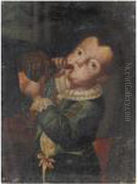 Bambino Che Beve Da Un Fiasco Oil Painting by Antonio Amorosi