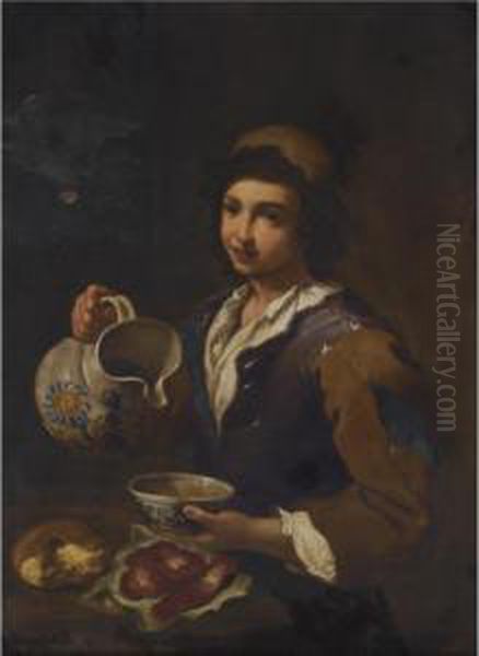 A Boy With A Jug Oil Painting by Antonio Amorosi