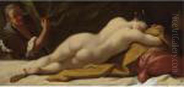 Nude Asleep In An Interior Oil Painting by Antonio Amorosi