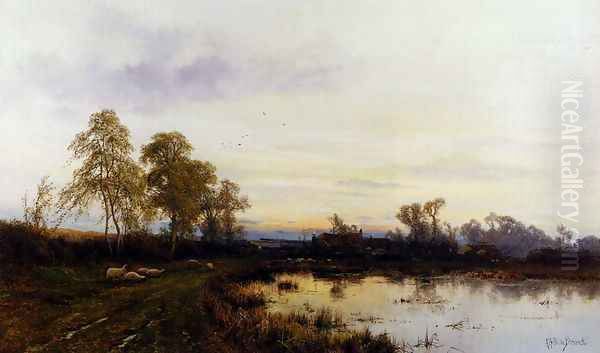 Sunset Over A Farmyard Oil Painting by Alfred de Breanski