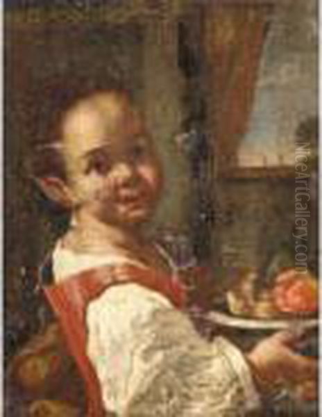 Portrait Of A Girl, Half Length, Holding A Bowl Of Fruit Oil Painting by Antonio Amorosi