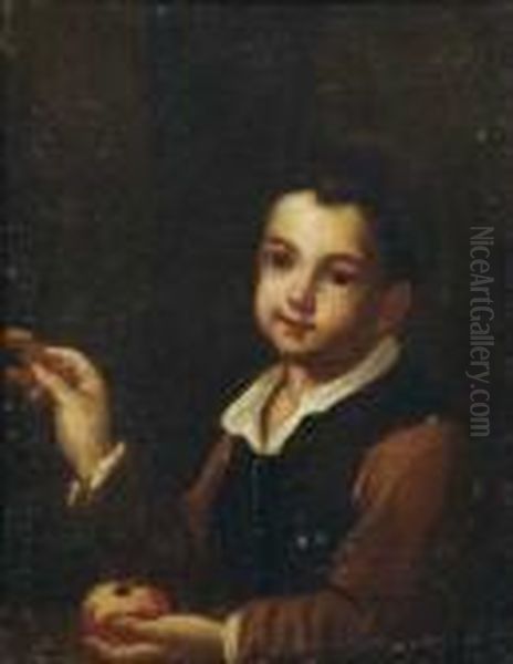 Ritratto Di Bambino Con Mela Oil Painting by Antonio Amorosi