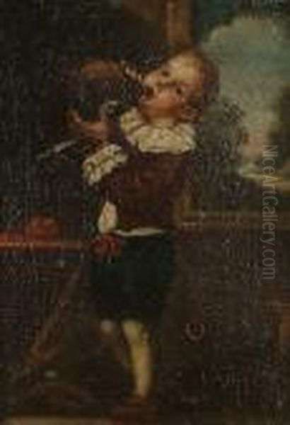 A Young Boy Drinking From A Flask Oil Painting by Antonio Amorosi