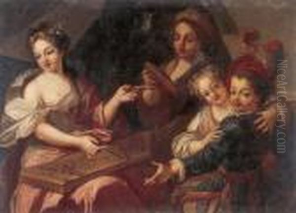 A Family Musical Group Oil Painting by Antonio Amorosi