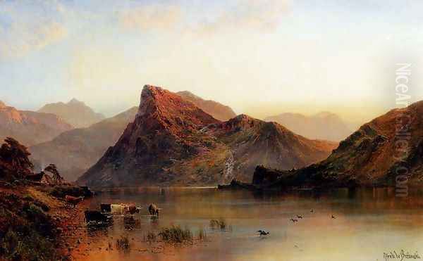 The Glydwr Mountains, Snowdon Valley, Wales Oil Painting by Alfred de Breanski