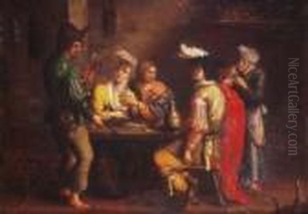 Interno Di Locanda Con Bevitori E Giocatori Di Carte. Oil Painting by Antonio Amorosi