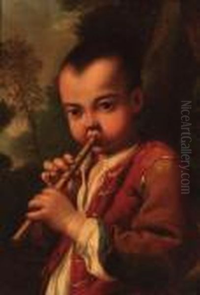 A Boy Playing A Flute In A Landscape Oil Painting by Antonio Amorosi