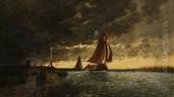 Barge Before A Storm Oil Painting by Auguste-Paul-Charles Anastasi