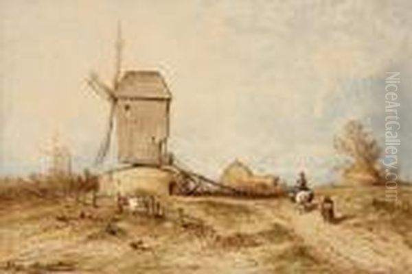 Vue De Hollande : Le Moulin Oil Painting by Auguste-Paul-Charles Anastasi