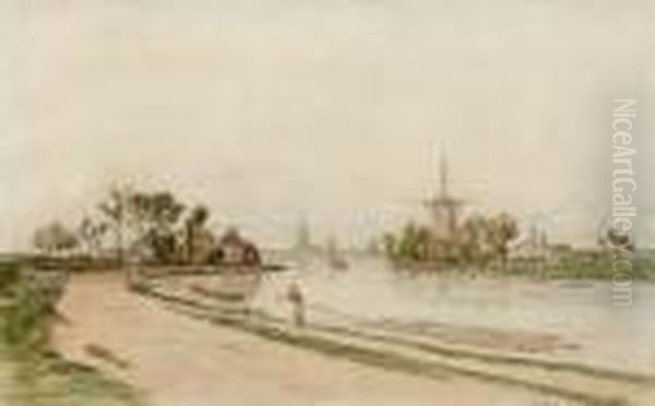 Vue De Hollande : Le Canal D'overshie Oil Painting by Auguste-Paul-Charles Anastasi