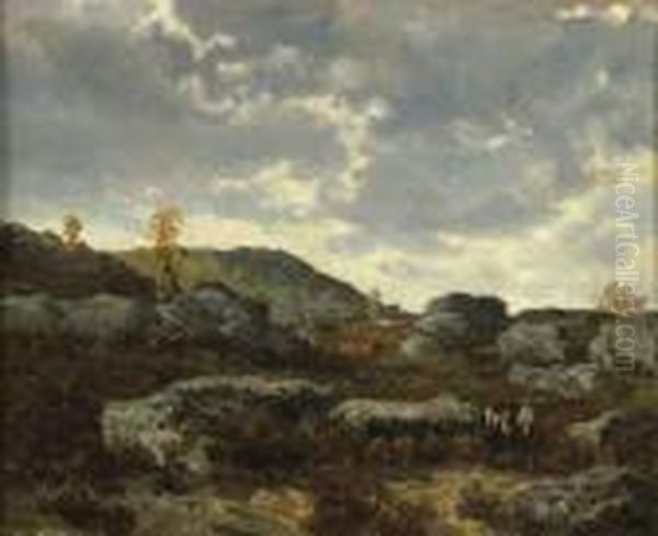 Vaches Dans Un Paysage De Montagne Oil Painting by Auguste-Paul-Charles Anastasi