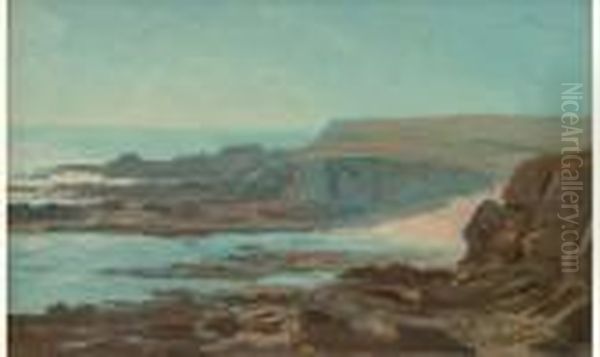 Rochers Et Mer Bleue A Douarnenez, Bretagne Oil Painting by Auguste-Paul-Charles Anastasi