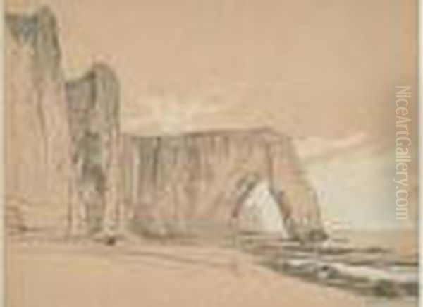 Falaise D'etretat Oil Painting by Auguste-Paul-Charles Anastasi