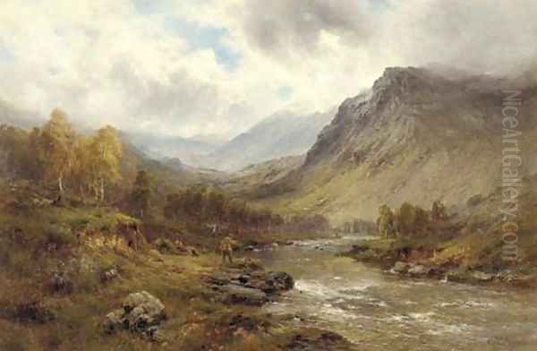 A Perthshire salmon river Oil Painting by Alfred de Breanski