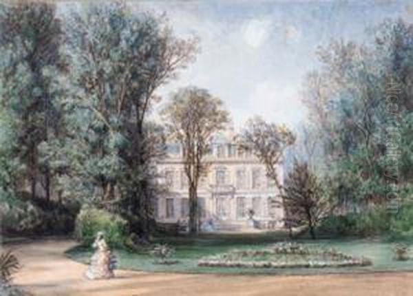 Louise Rainbeaux (?) In The Garden Of The Hotel Rainbeaux Oil Painting by Auguste-Paul-Charles Anastasi