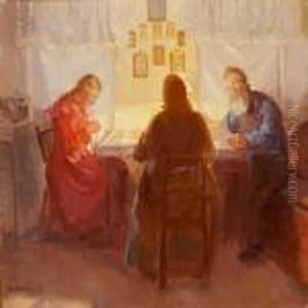 Interior With Three Persons Oil Painting by Anna Ancher