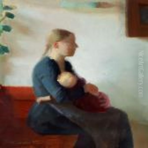 Young Mother With Her Child Oil Painting by Anna Ancher