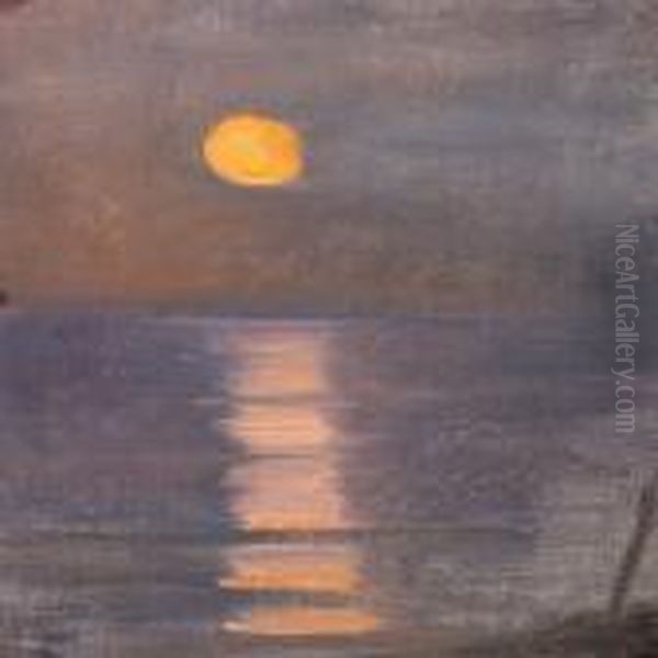 A Moonlit Skagenbeach Oil Painting by Anna Ancher