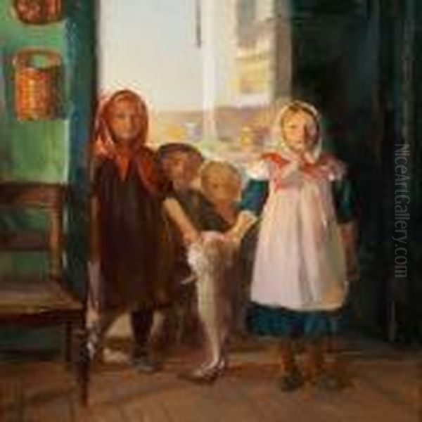 Smapiger Med En Torsk Oil Painting by Anna Ancher