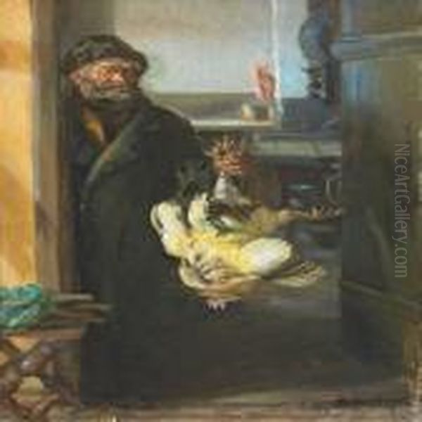 Bonatzi With The Cock Oil Painting by Anna Ancher