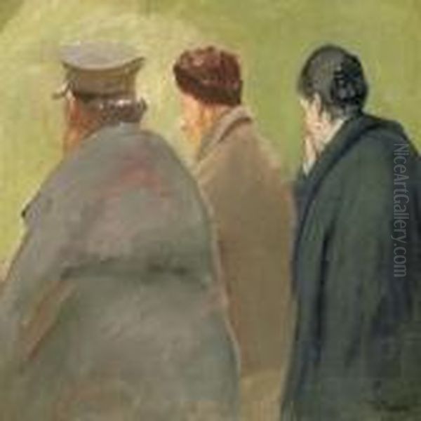 Tre Rygvendte Figurer I Klitterne Oil Painting by Anna Ancher