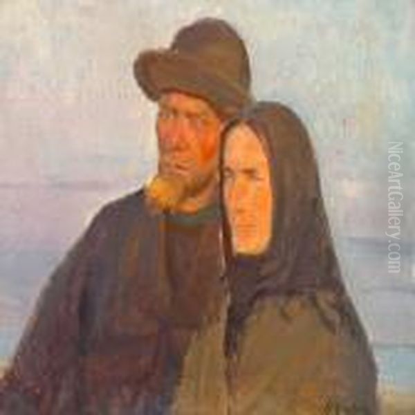 A Portrait Of Ole Markstrom And His Wife Oil Painting by Anna Ancher