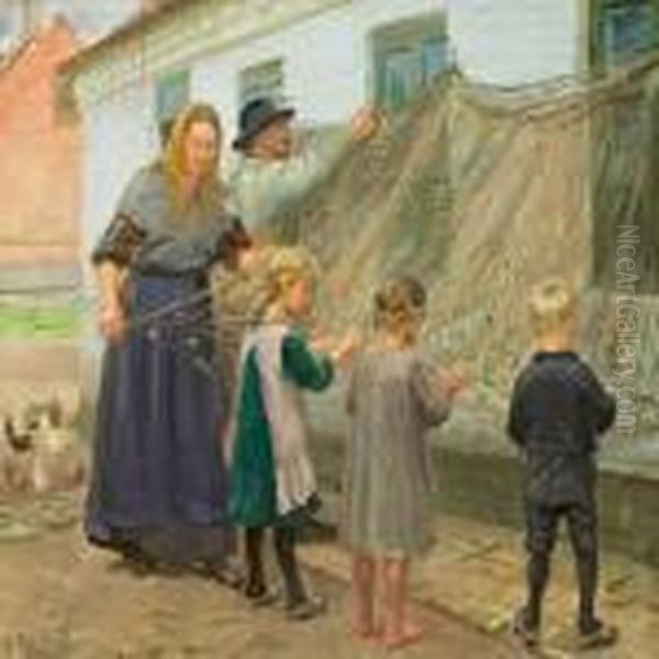 Unravelling The Nets Oil Painting by Anna Ancher