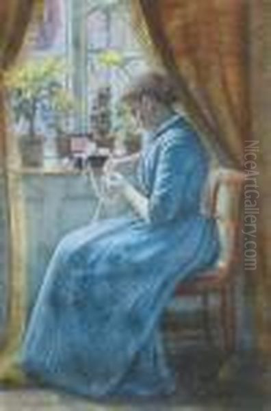 Ung Dame Som Syr I Et Interior (young Lady Sewing In Aninterior) Oil Painting by Anna Ancher