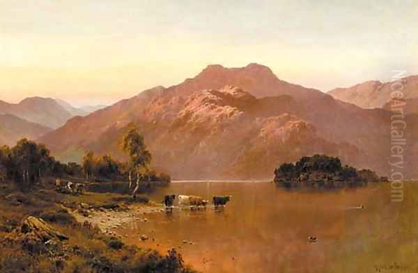 Sunset, Loch Katrine Oil Painting by Alfred de Breanski