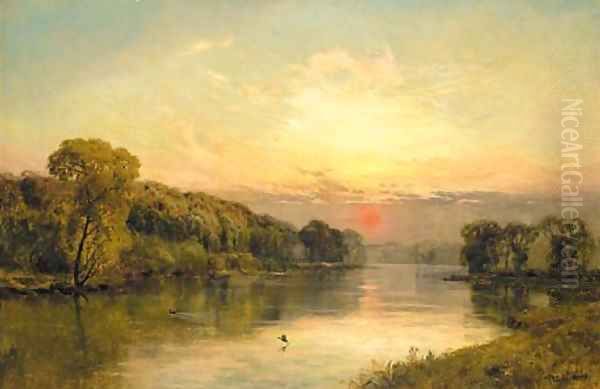 The close of day, Quarry Wood on the Thames Oil Painting by Alfred de Breanski