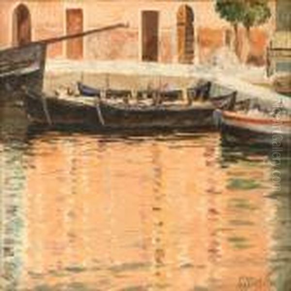 Canal Scene Fromvenice Oil Painting by Cilius Andersen