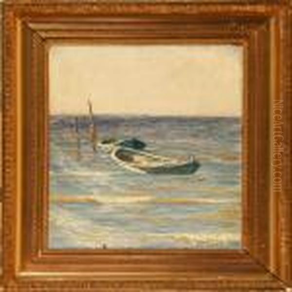 Dinghies At Sea Oil Painting by Cilius Andersen