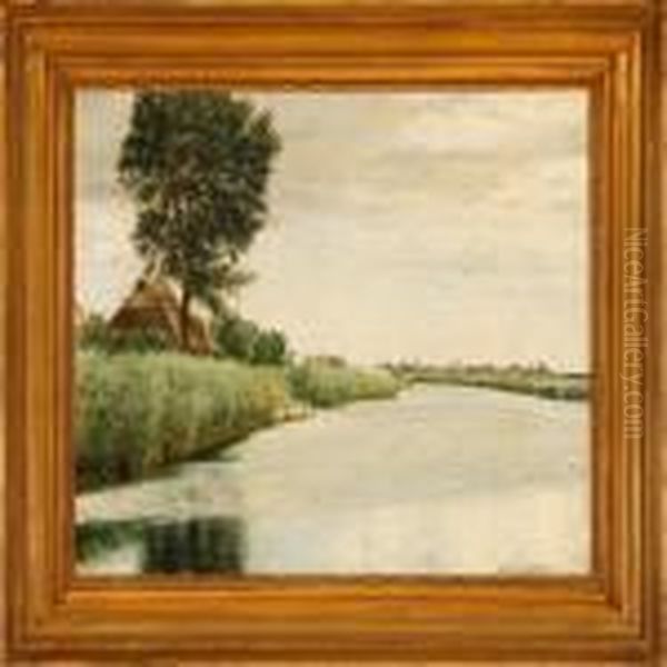 From Odense Stream In Denmark Oil Painting by Cilius Andersen