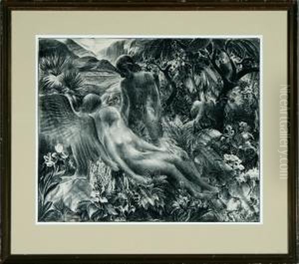 Jungle With Naked Persons Oil Painting by Just Andersen