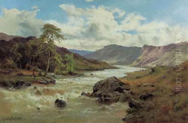 Fishing at Capel Curig, North Wales Oil Painting by Alfred de Breanski