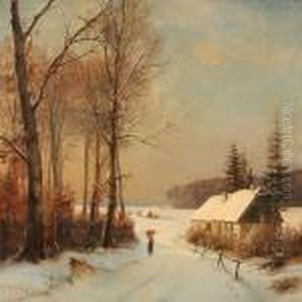 Sunny Winter Day At The Forest Edge Oil Painting by Anders Anderson-Lundby