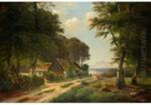 Das Bauerngehoft Am Seeufer Oil Painting by Anders Anderson-Lundby