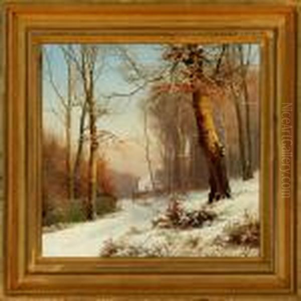 Winter Scenery At A Forest Ranger's Farm Oil Painting by Anders Anderson-Lundby