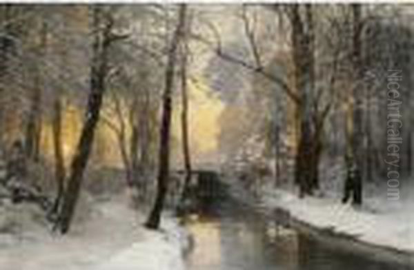 Winter Woodland At Dawn Oil Painting by Anders Anderson-Lundby