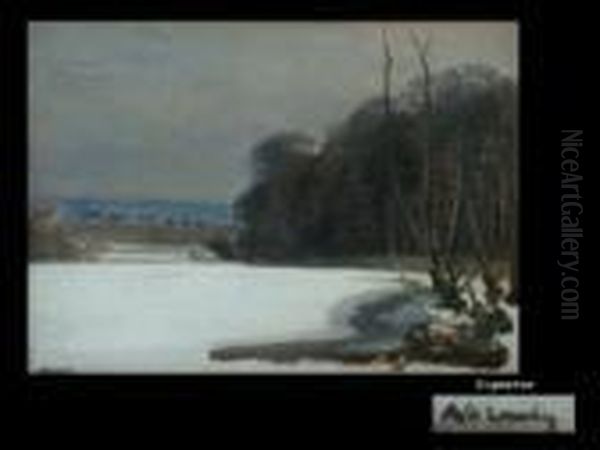 Gefrorener Weiher Oil Painting by Anders Anderson-Lundby