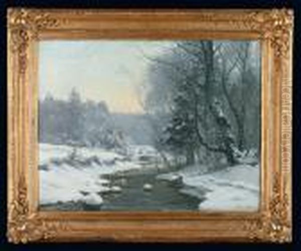 Zimowy Pejzaz Z Rzeka Oil Painting by Anders Anderson-Lundby